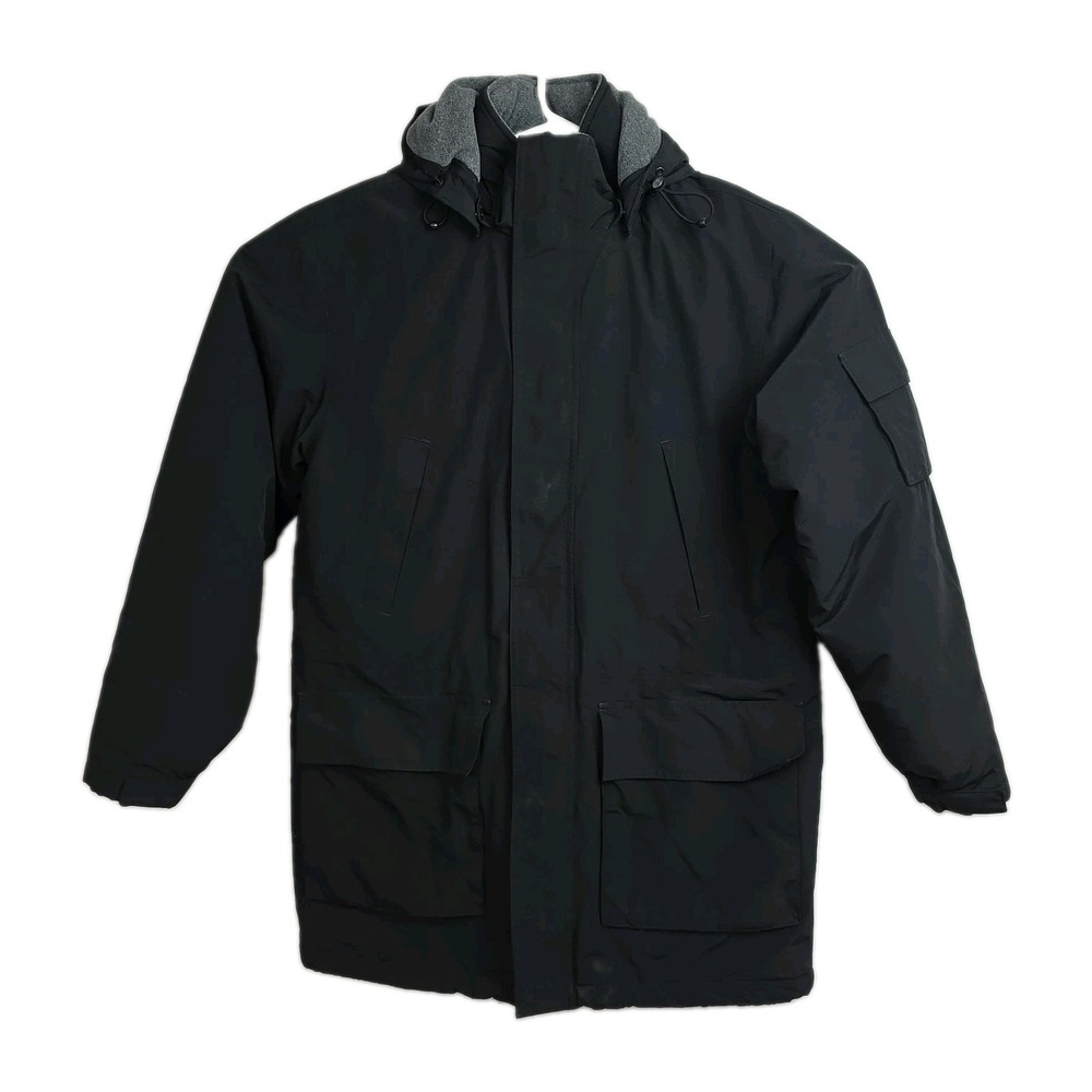 Lands' End Full-Zip Coat Men's M 38-40 Black Hooded Mid-Length Lined & Insulated
